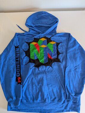 Custom hand-made Nintendo 64 blue hoodie Unisex Large